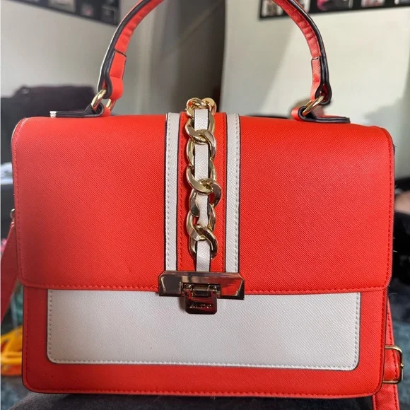 Aldo Orange & White Annie Brooke Satchel - Picture 3 of 15